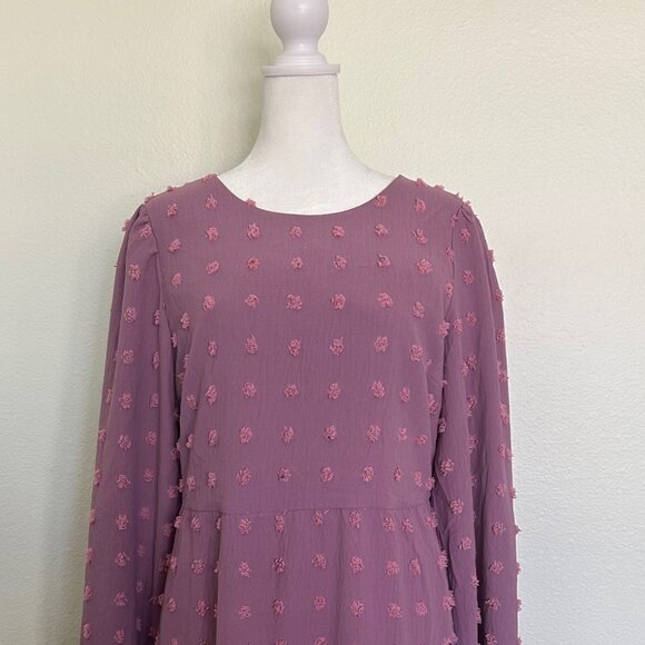 Zesica Dress Swiss Dot Tiered Maxi Womens Purple SZM Boho Style Long Sleeve - Picture 3 of 10